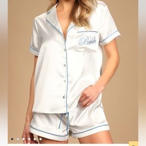 White bride satin Lulu’s two-piece pajama set